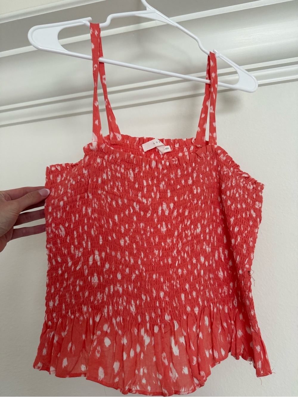 Lush Coral & White Smocked Spaghetti Strap Cami